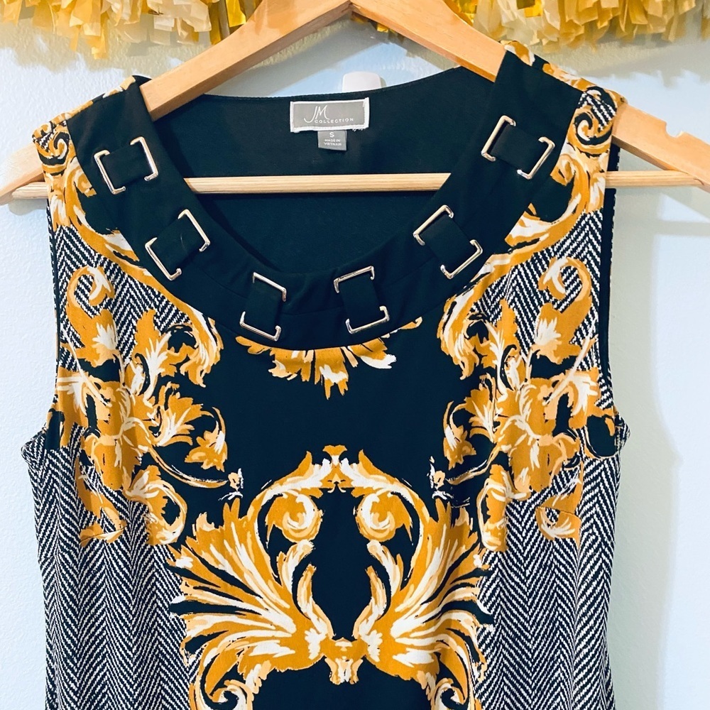 JM Collection Sleeveless Baroque Print Sheath Dress